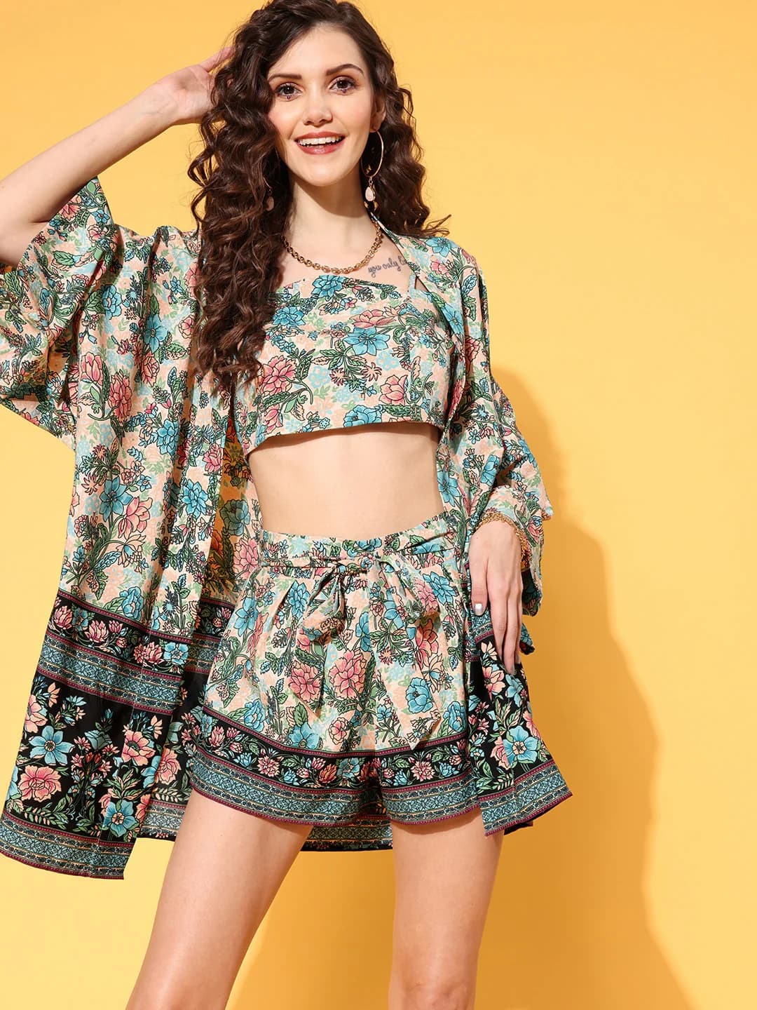 Women's Multicolor Casual Floral Shoulder Strap Sleeveless Co-ords Set