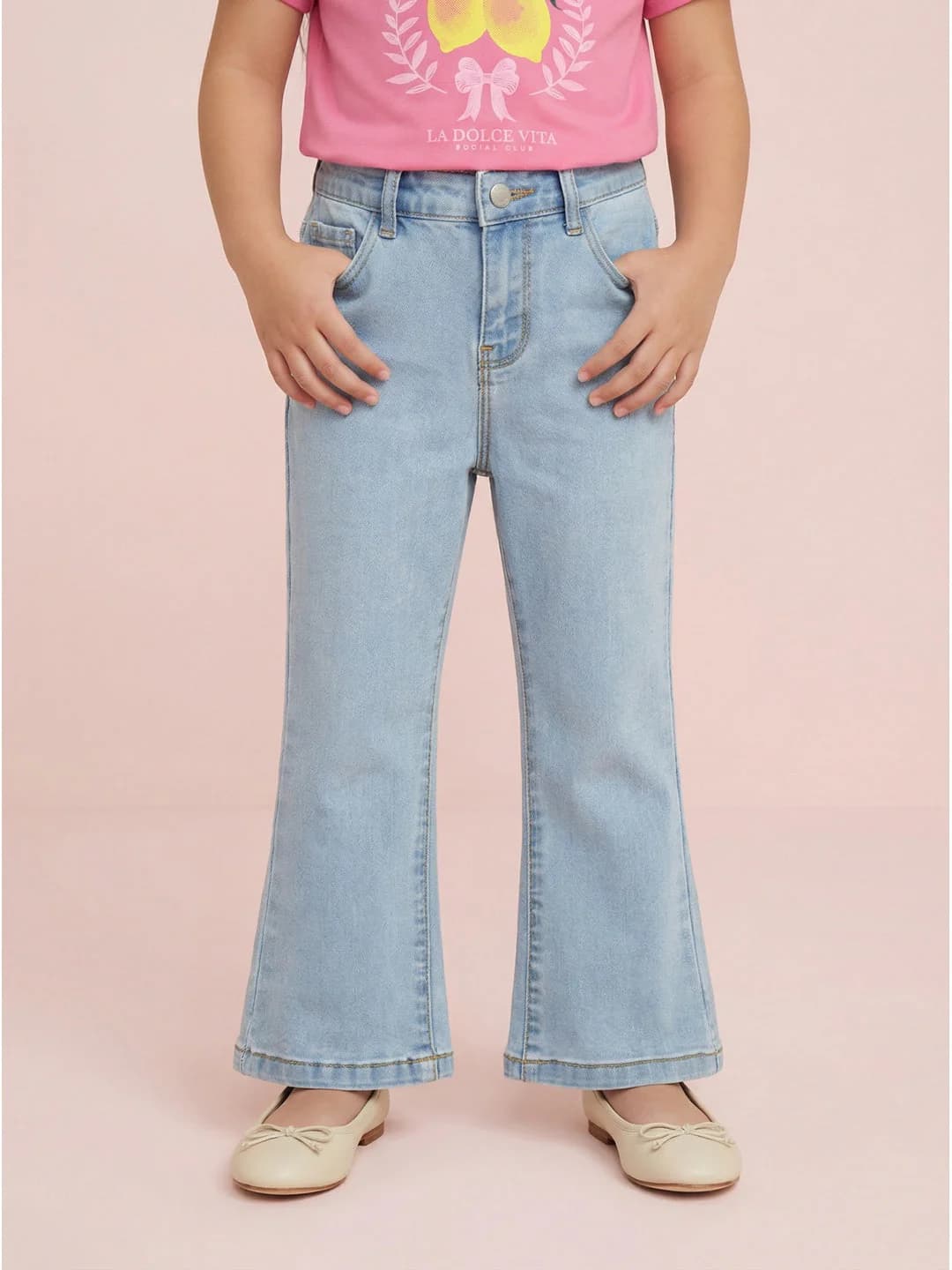 Girls Blue Cotton Stretchable Bootcut Wash Essentials Jeans