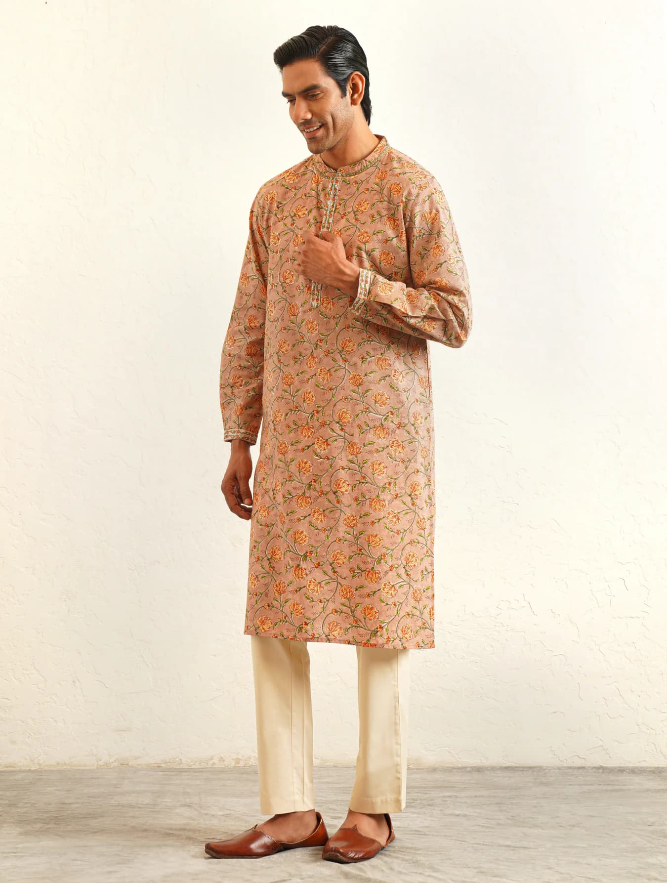 Men's Multicolor Casual Regular Fit Printed Full Sleeves Cotton Kurta