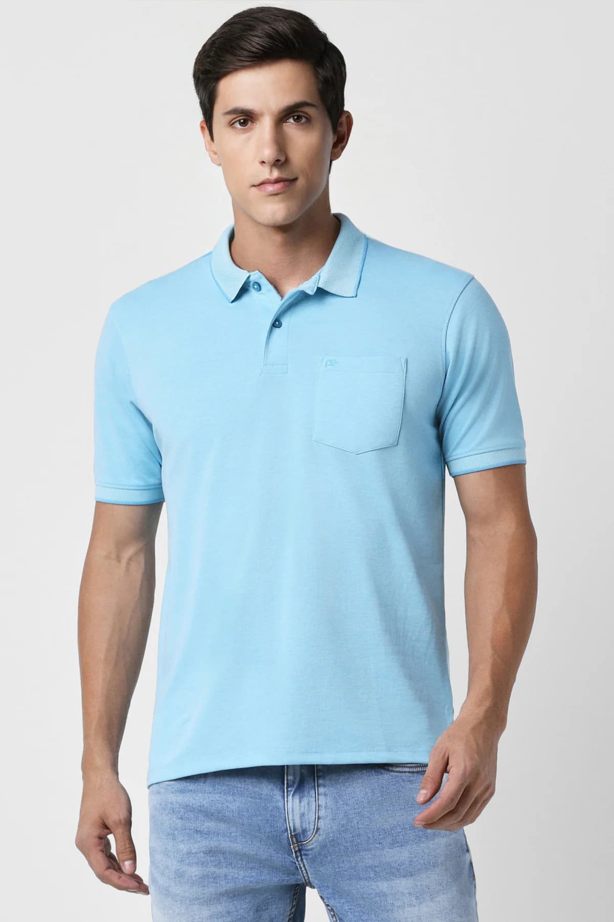 Men's Blue Casual Half Sleeves Regular Fit Polo Tshirt