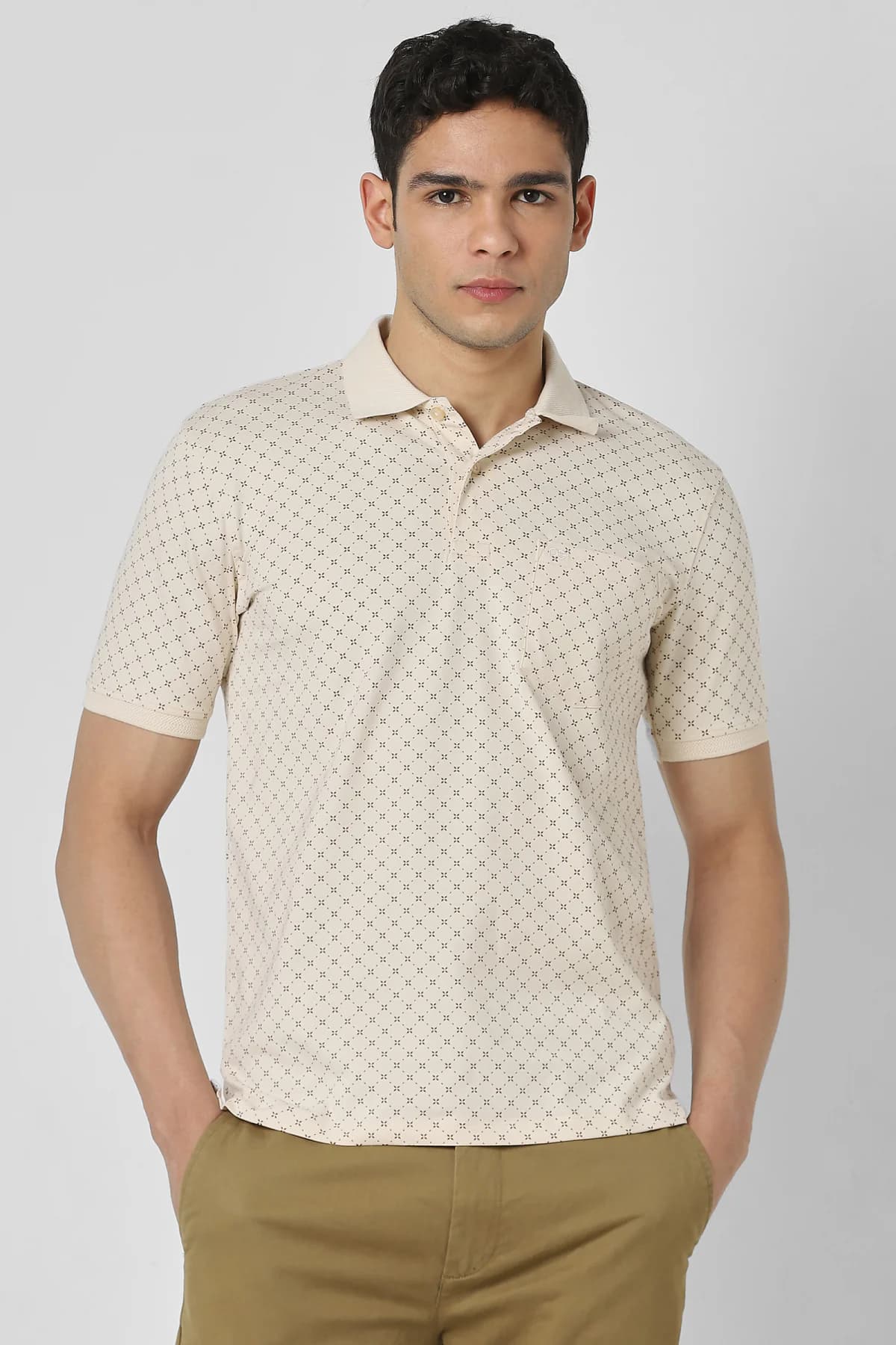 Men's Beige Formal Half Sleeves Regular Fit Polo Tshirt