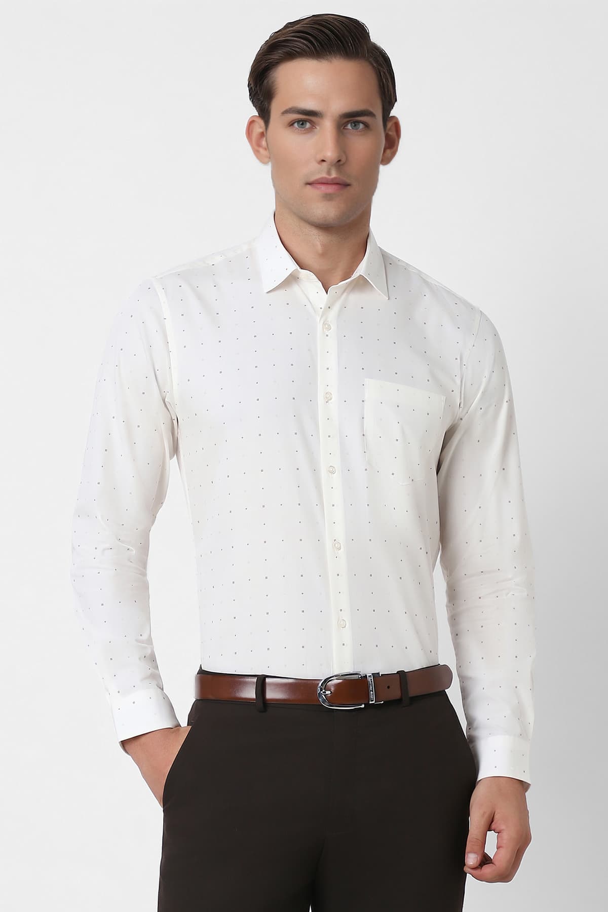 Men's Cream Formal Full Sleeves Slim Fit Shirt