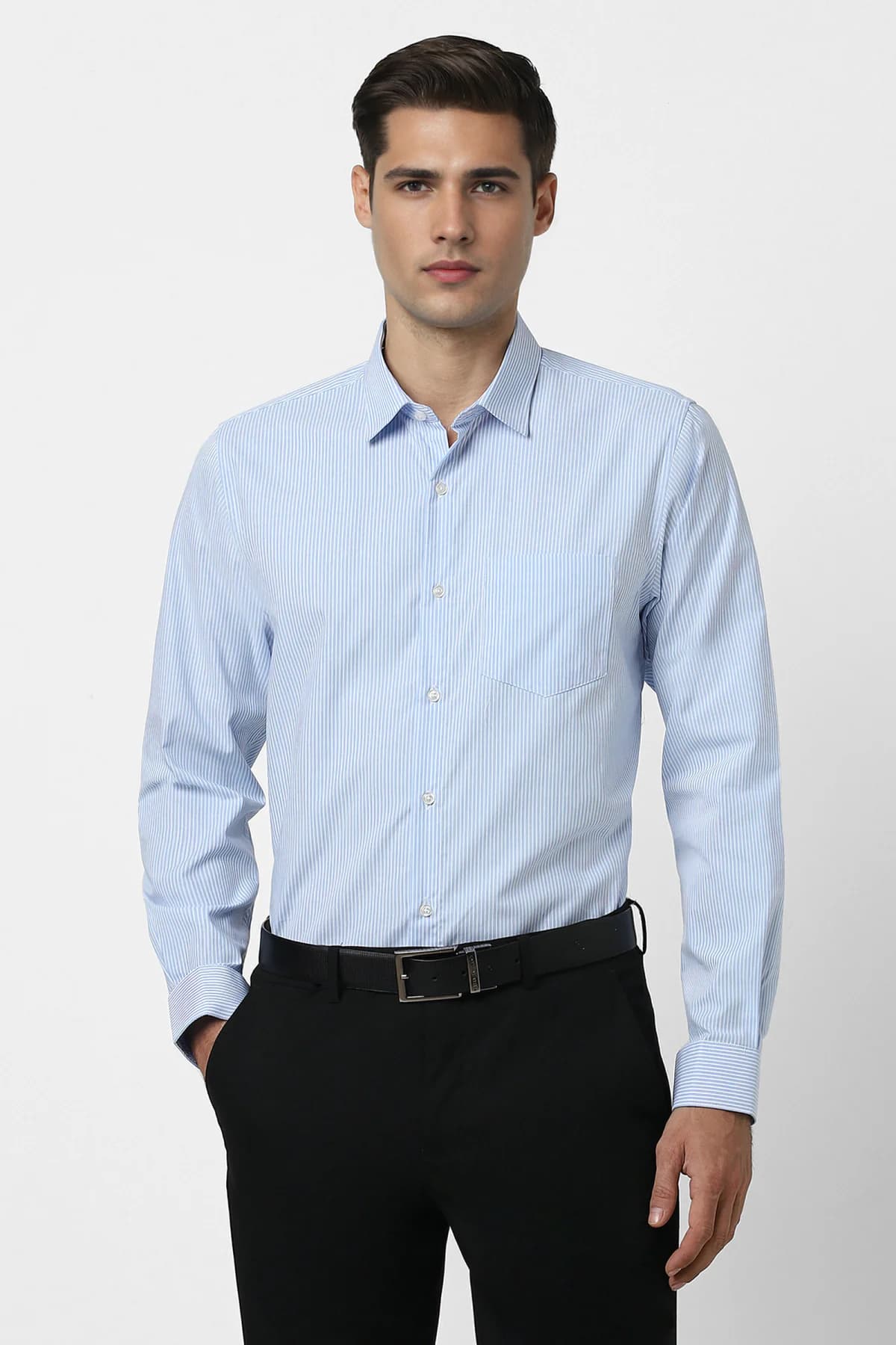 Men's Blue Formal Full Sleeves Slim Fit Cotton Shirt