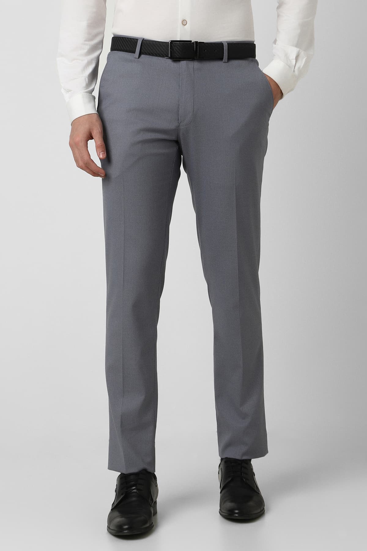 Men's Grey Formal Slim Fit Mid Rise Trouser