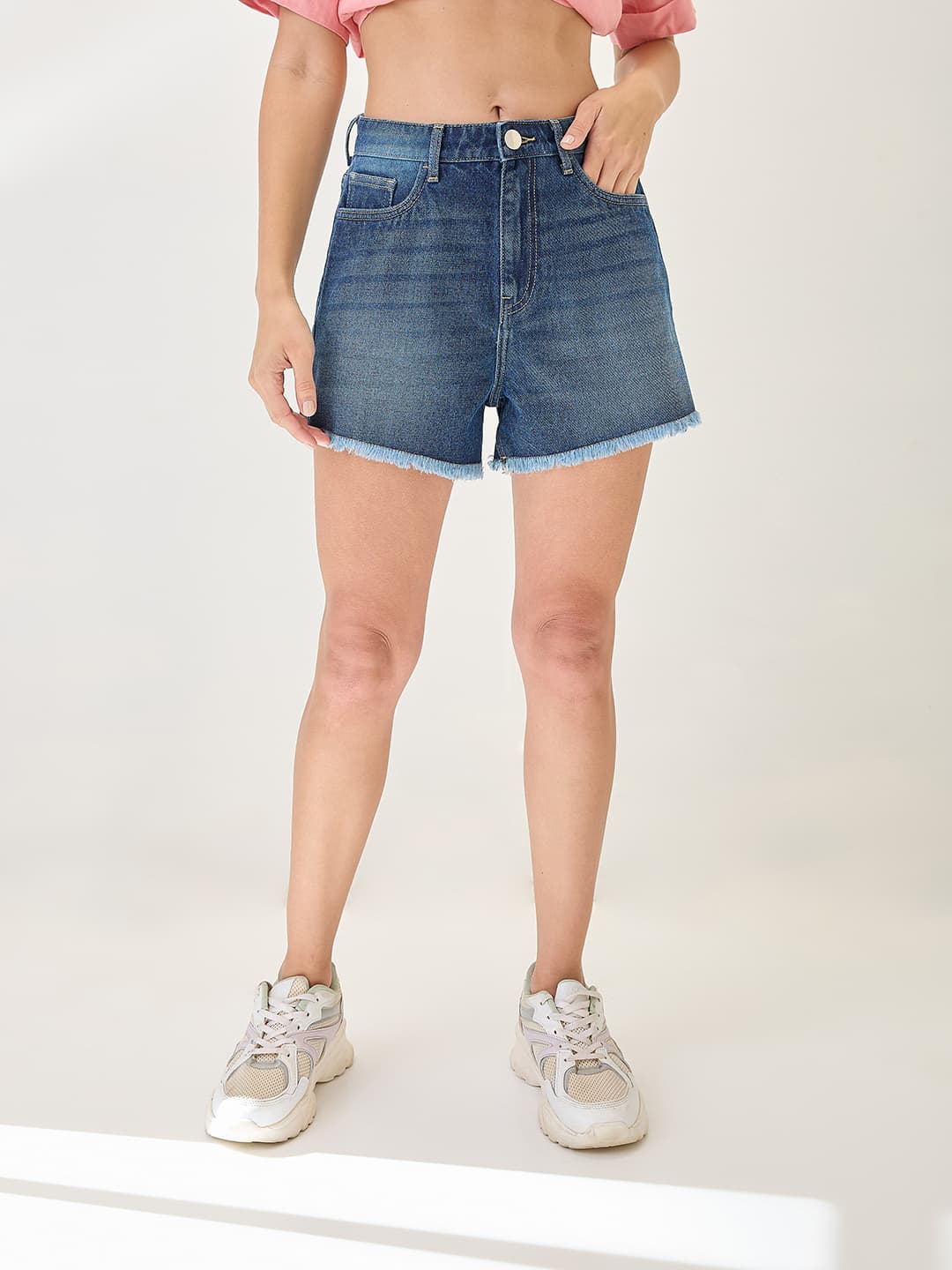 Women's Blue Casual Solid Slim Fit Mid Rise Mini Shorts
