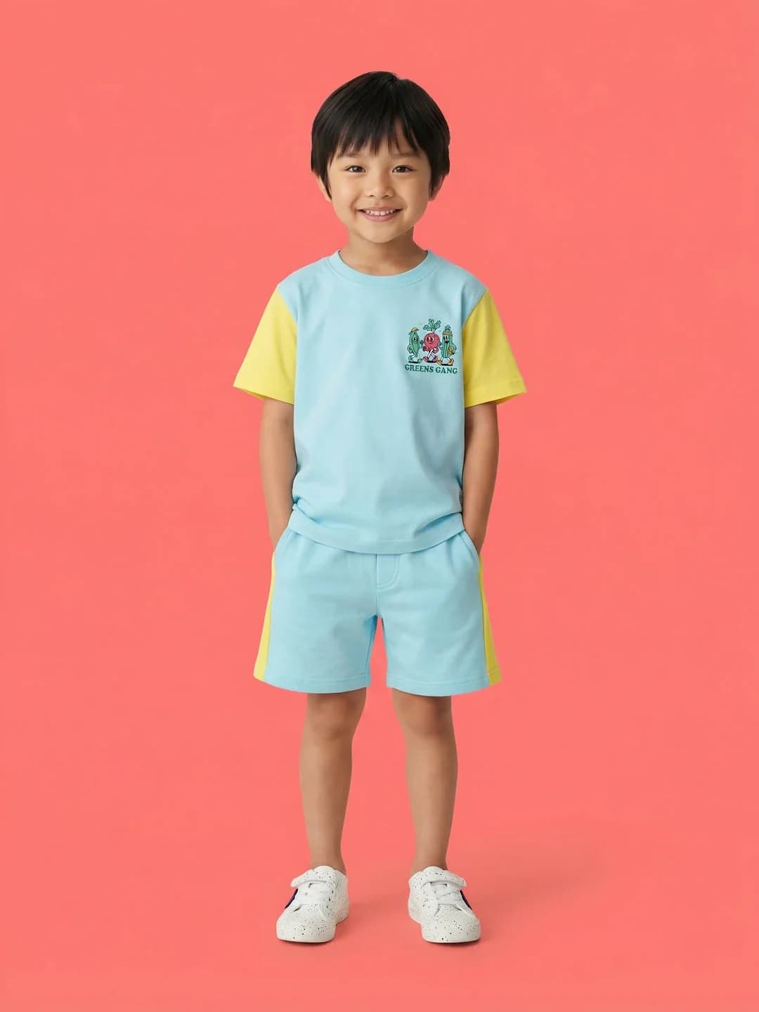 Boys Multicolor Colorblocked Graphic Printed Oversized Tshirt and Shorts Co-ord Set
