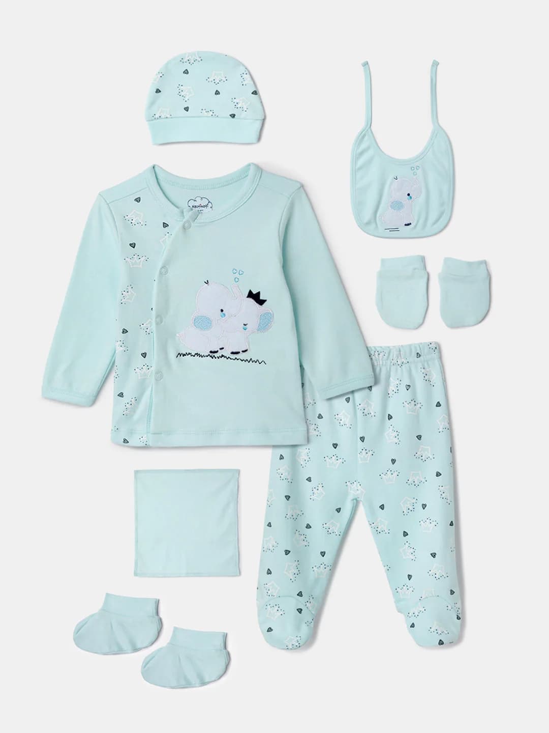 Baby Boys Blue Printed 7 Pieces Gift Set