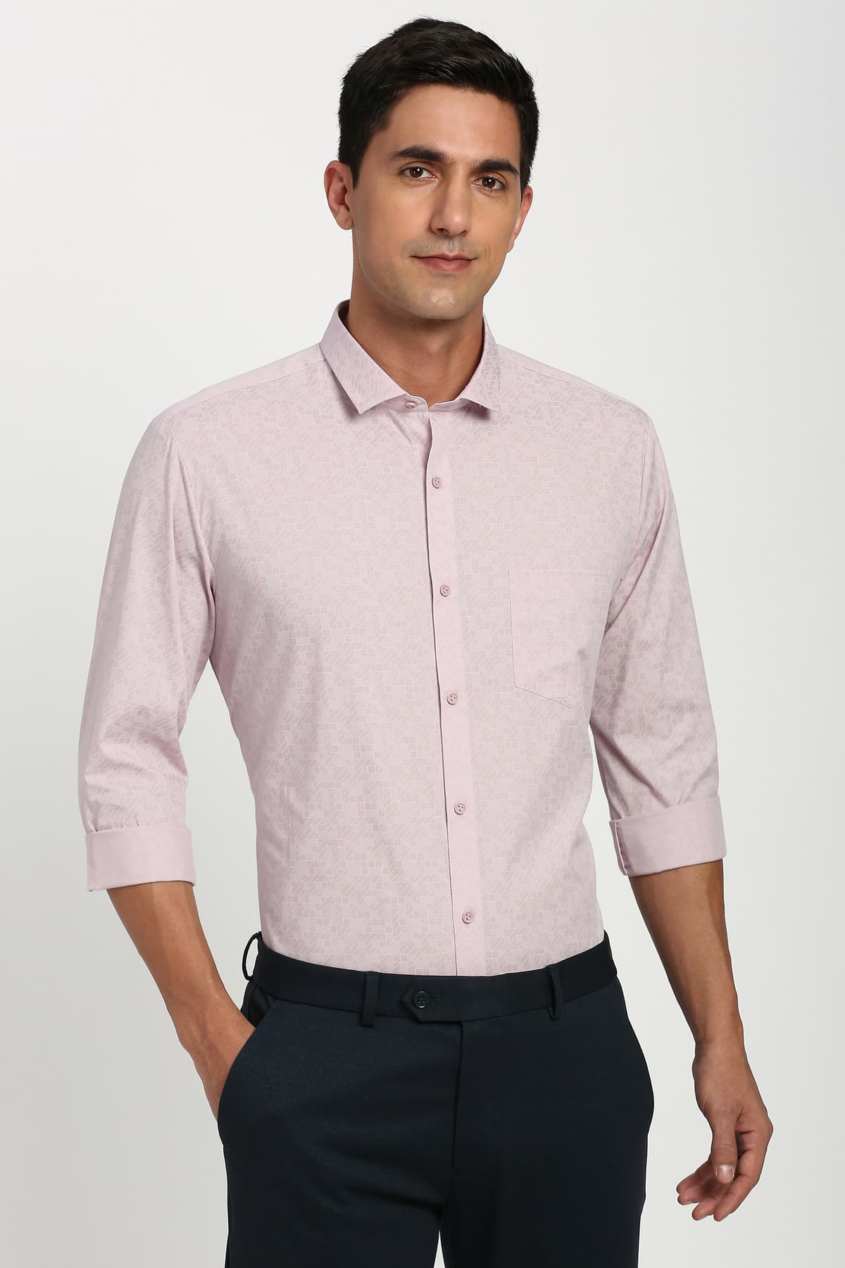 Men's Pink Formal Regular Fit Printed Full Sleeves Shirt