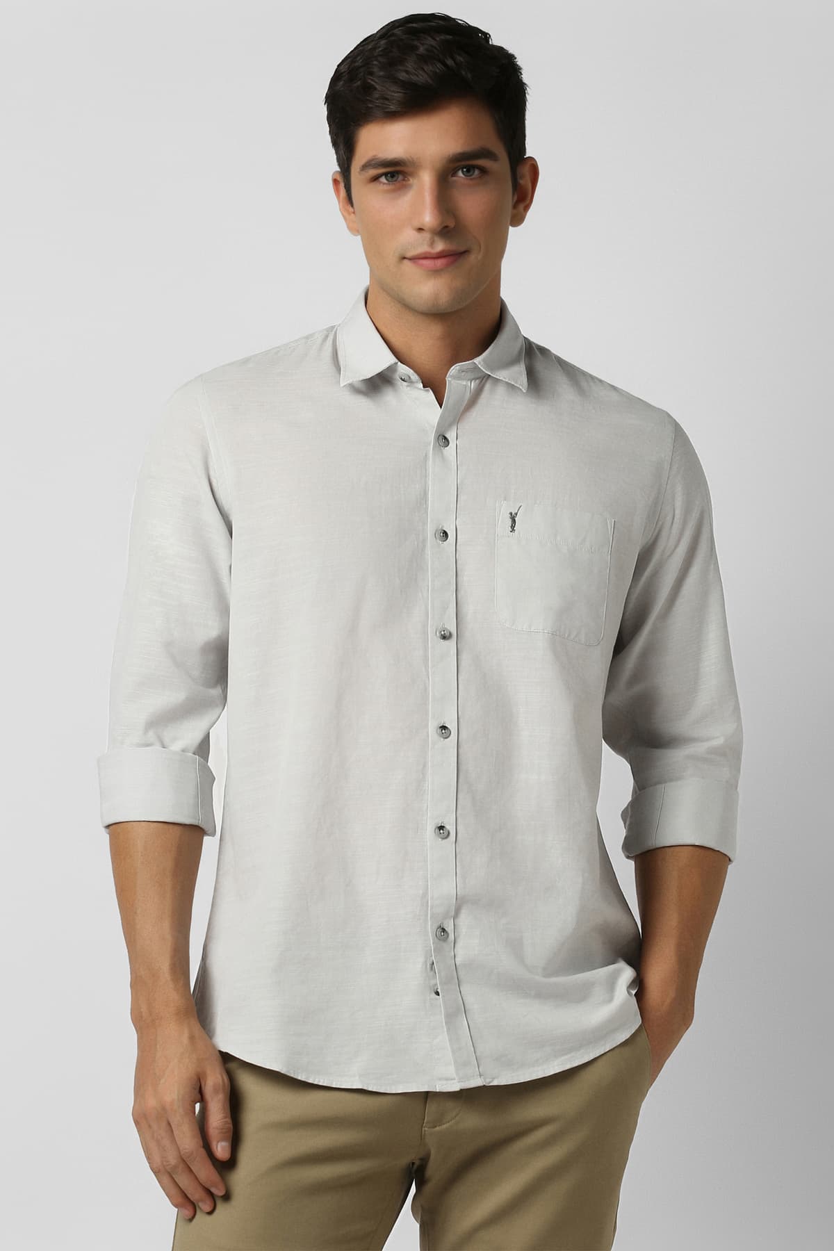 Men's Grey Casual Slim Fit Solid Full Sleeves Shirt