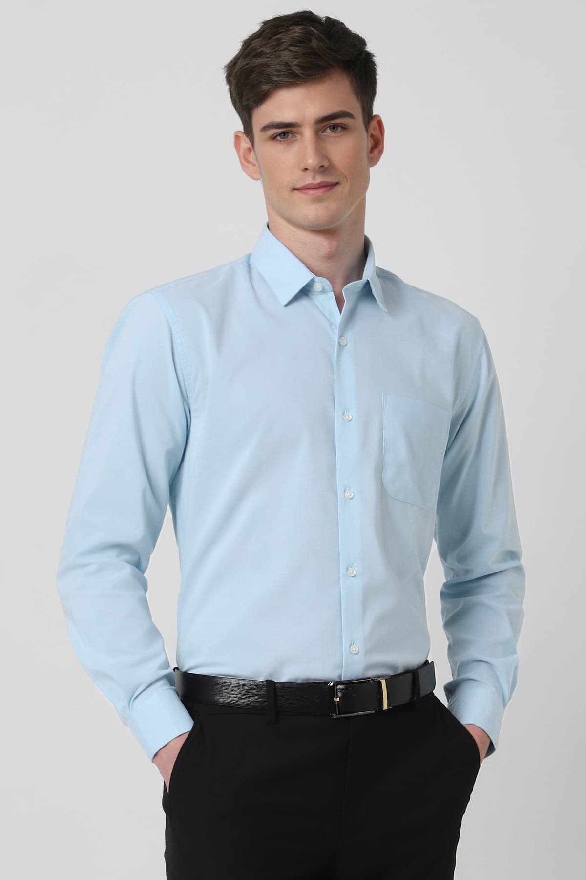Men's Blue Formal Regular Fit Solid Full Sleeves Cotton Shirt