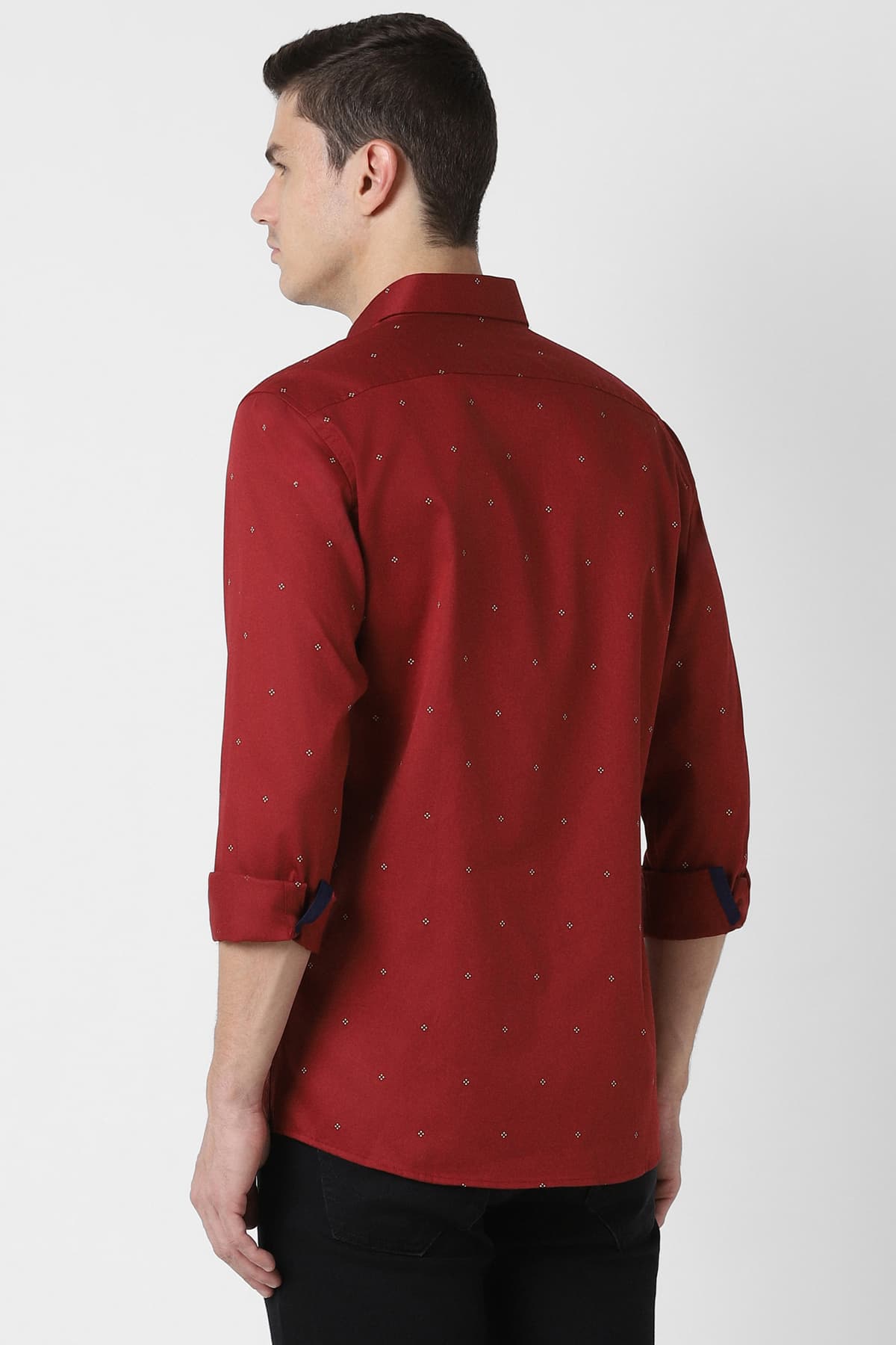 Men's Red Casual Slim Fit Printed Full Sleeves Cotton Shirt