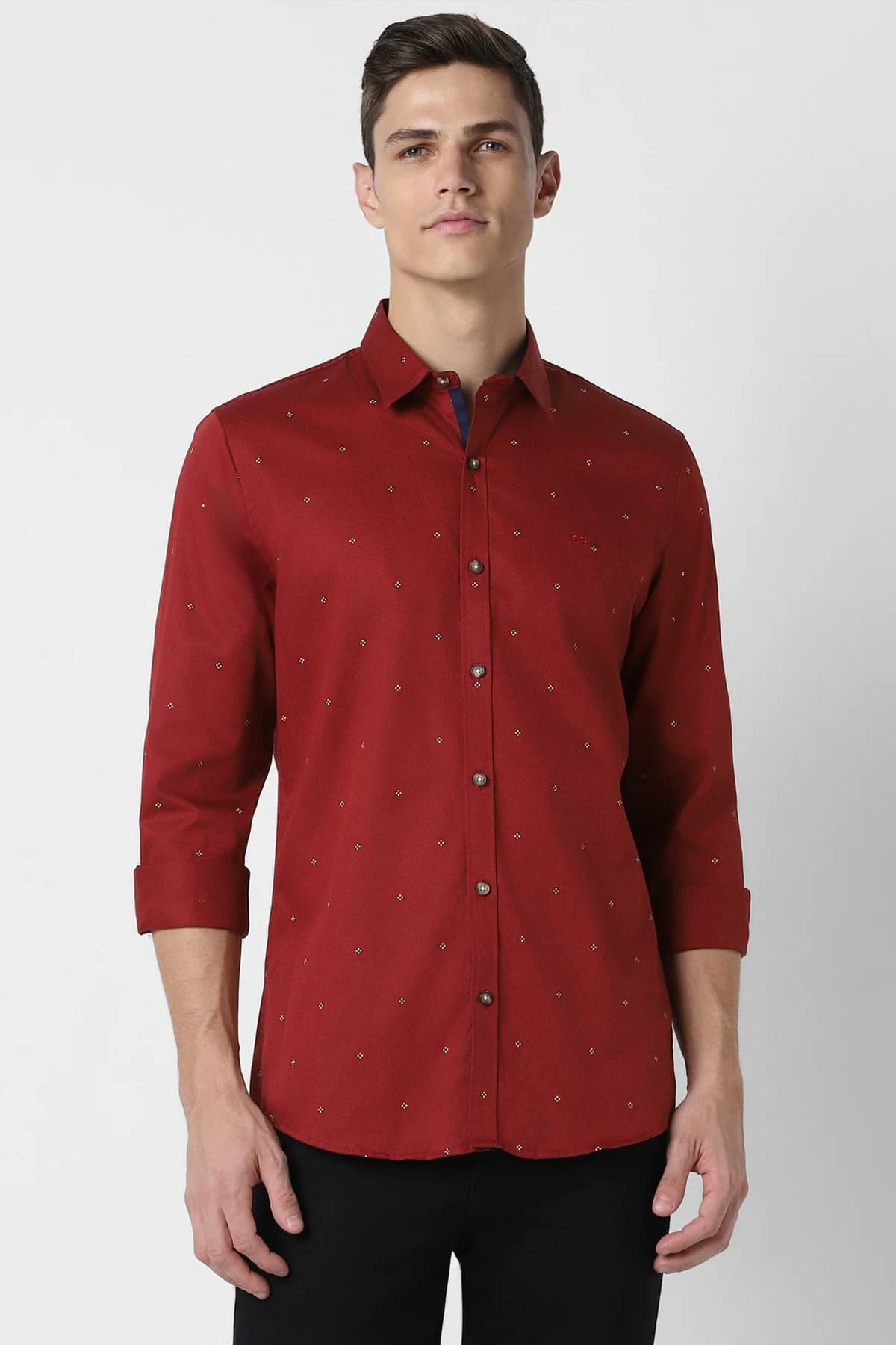 Men's Red Casual Slim Fit Printed Full Sleeves Cotton Shirt
