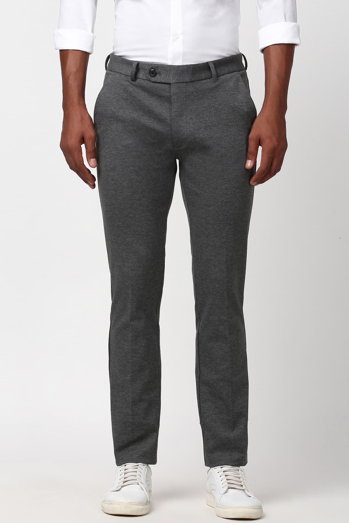 Men's Grey Formal Slim Fit Textured Trouser