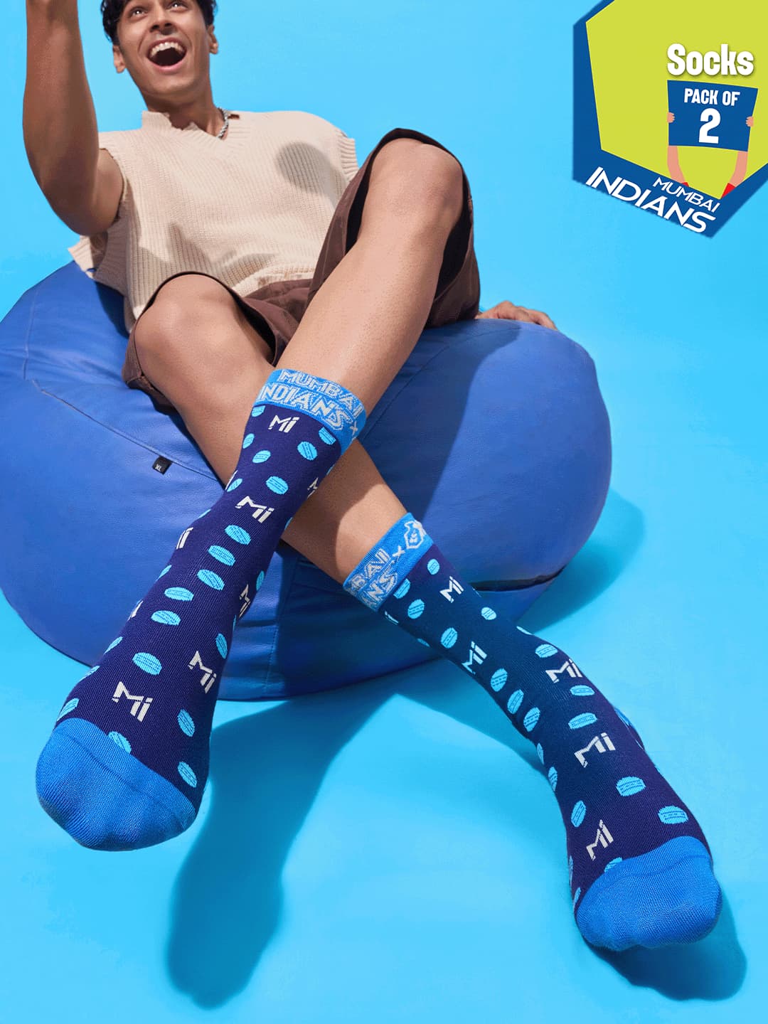 Hexafun x MI Built To Win Unisex Multicolor Crew Length Socks - Pack of 2