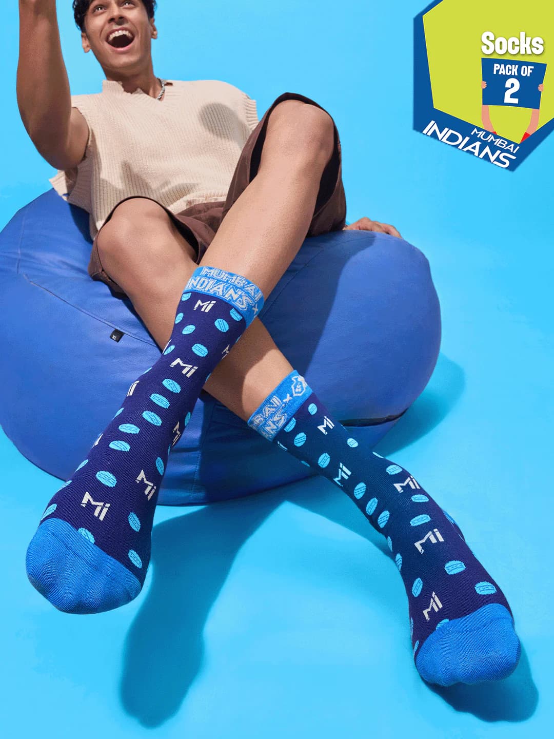 Hexafun x Mumbai Indians Built To Win Unisex Multicolor Crew Length Socks - Pack of 2