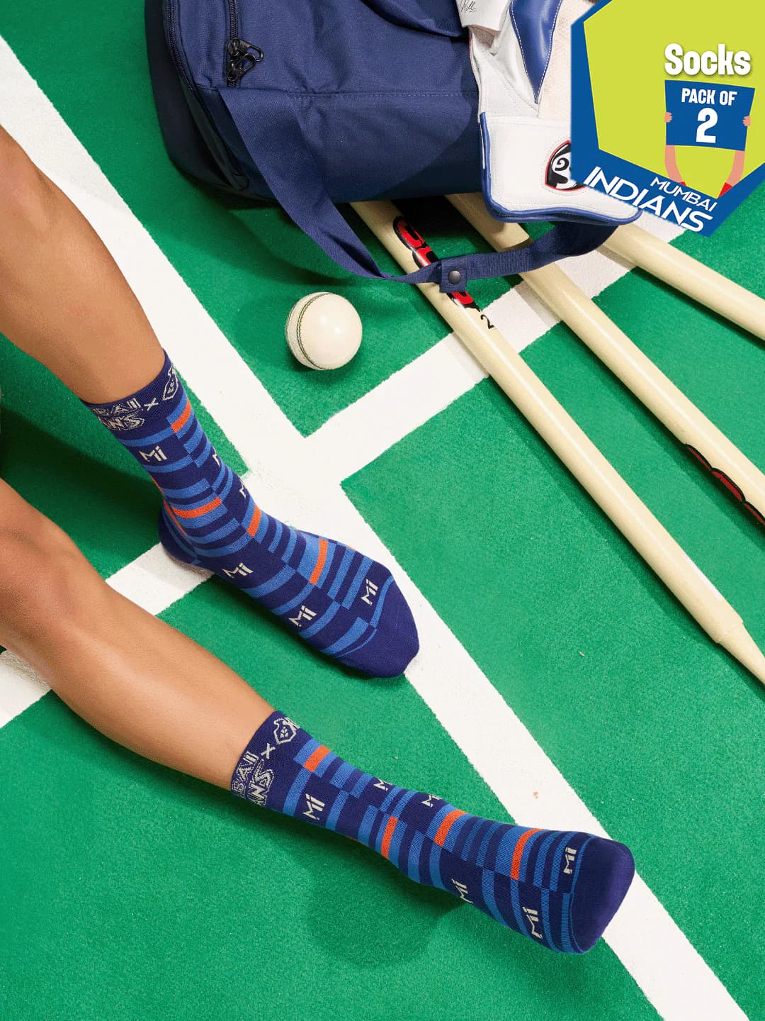 Hexafun x Mumbai Indians Legacy Unisex Multicolor Crew Length Socks - Pack of 2