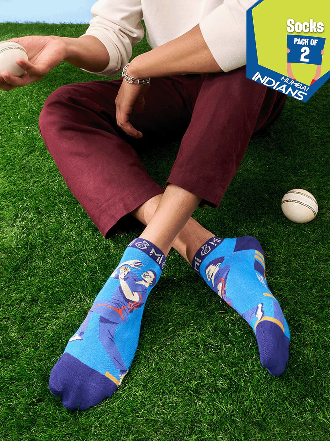 Hexafun x Mumbai Indians Airboom Unisex Multicolor Ankle Length Socks - Pack of 2