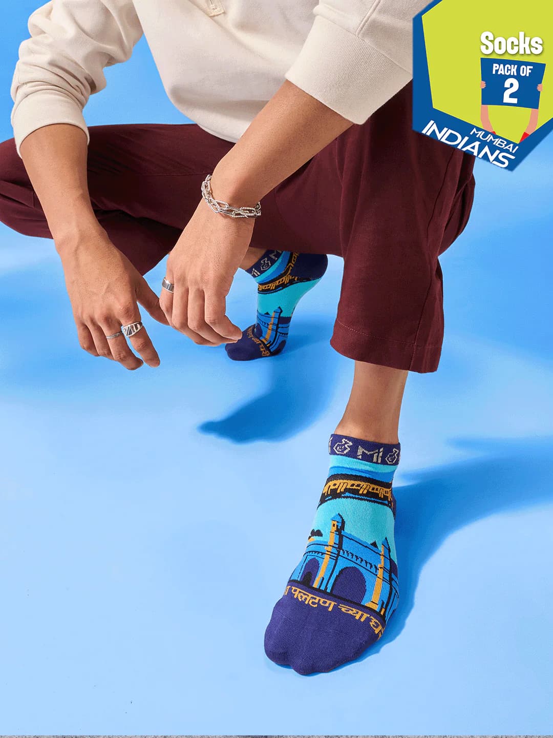 Hexafun x Mumbai Indians Winning Team Unisex Multicolor Ankle Length Socks - Pack of 2