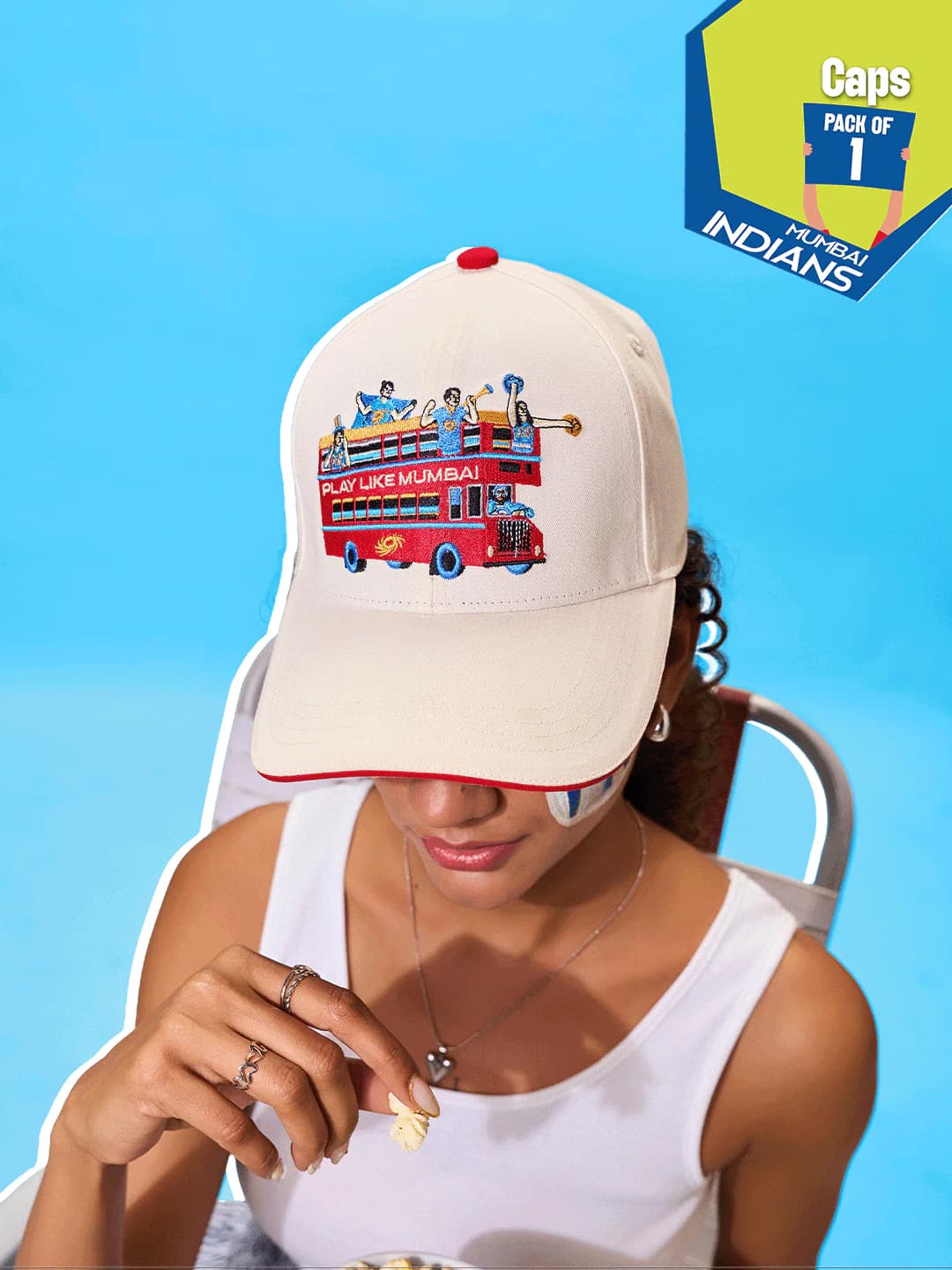 Hexafun x Mumbai Indians Play Like Mumbai Unisex White Cap - Pack of 1
