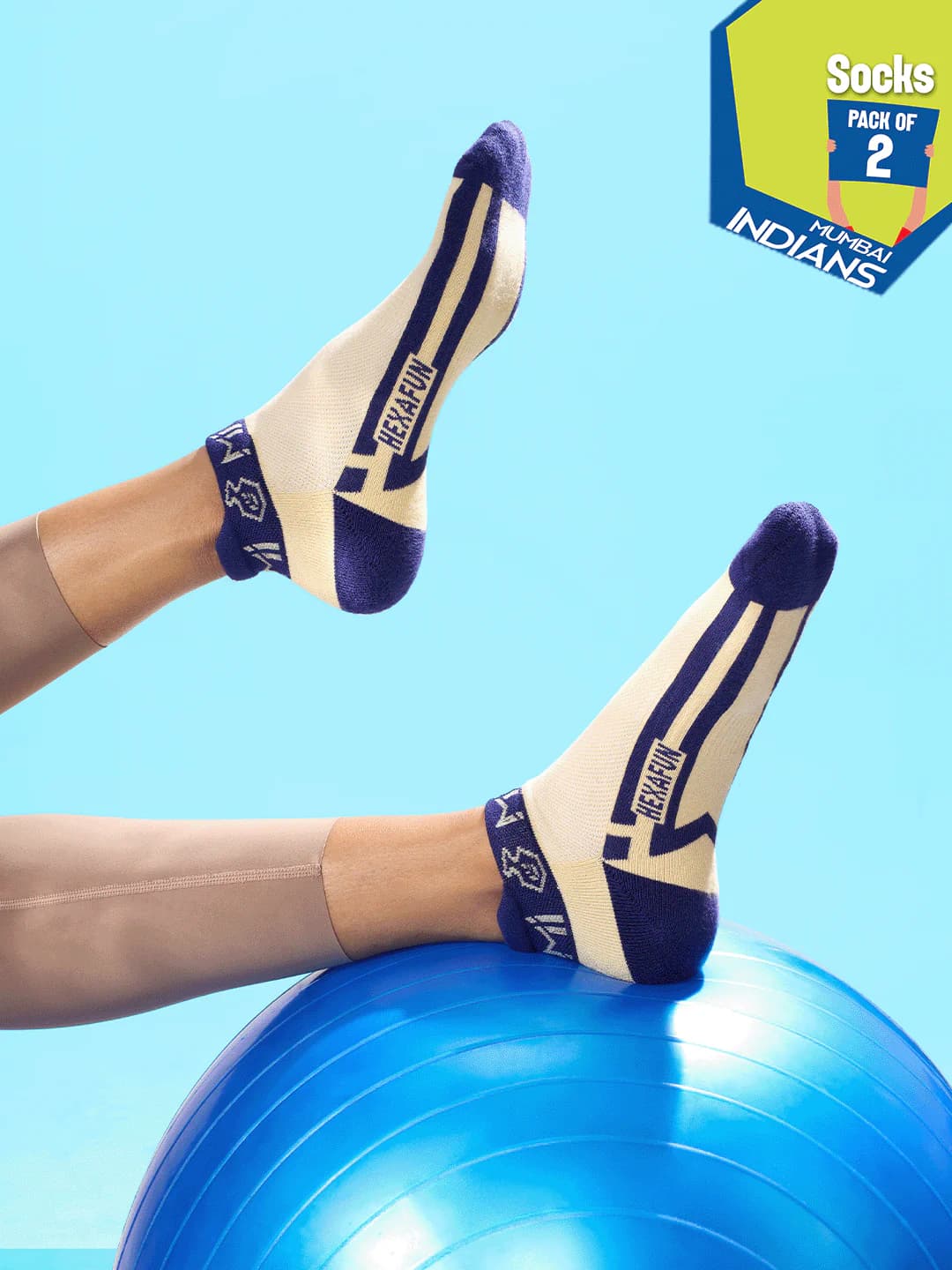 Hexafun x Mumbai Indians Workout Buddy Unisex Multicolor Sports Socks - Pack of 2