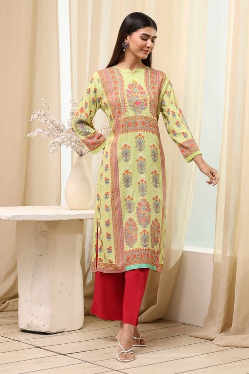 Women's Green Printed Straight Kurta