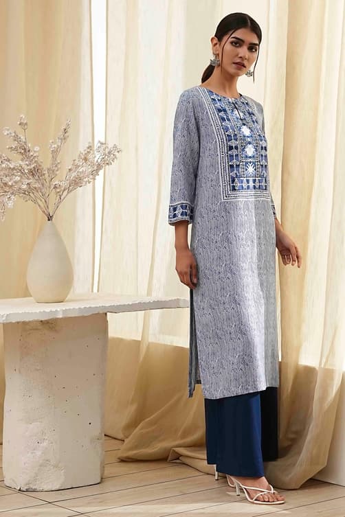Women's Blue Printed Straight Kurta