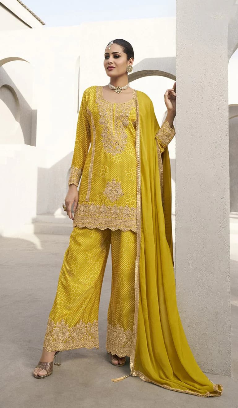 Women's Yellow Festive Full Sleeves Cotton Salwar Suit with Dupatta