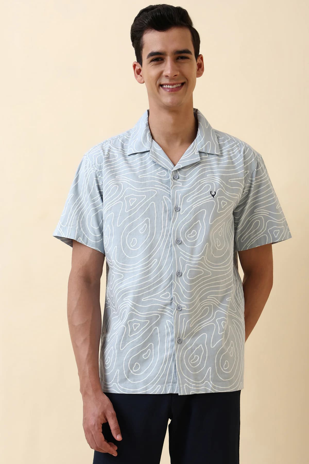 Men's Blue Casual Printed Regular Fit Half Sleeves Cotton Shirt