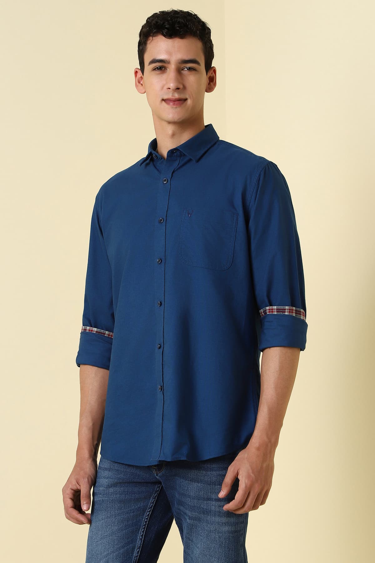 Men's Blue Casual Solid Regular Fit Full Sleeves Shirt