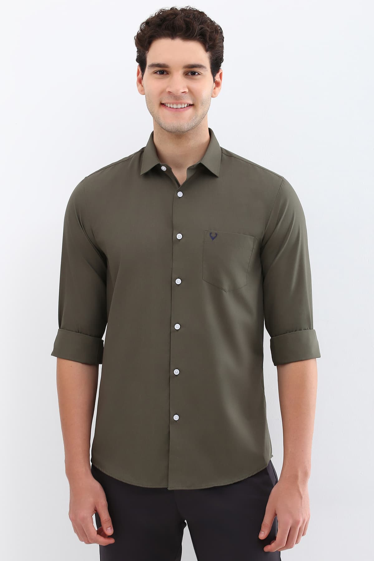 Men's Green Casual Solid Regular Fit Full Sleeves Shirt