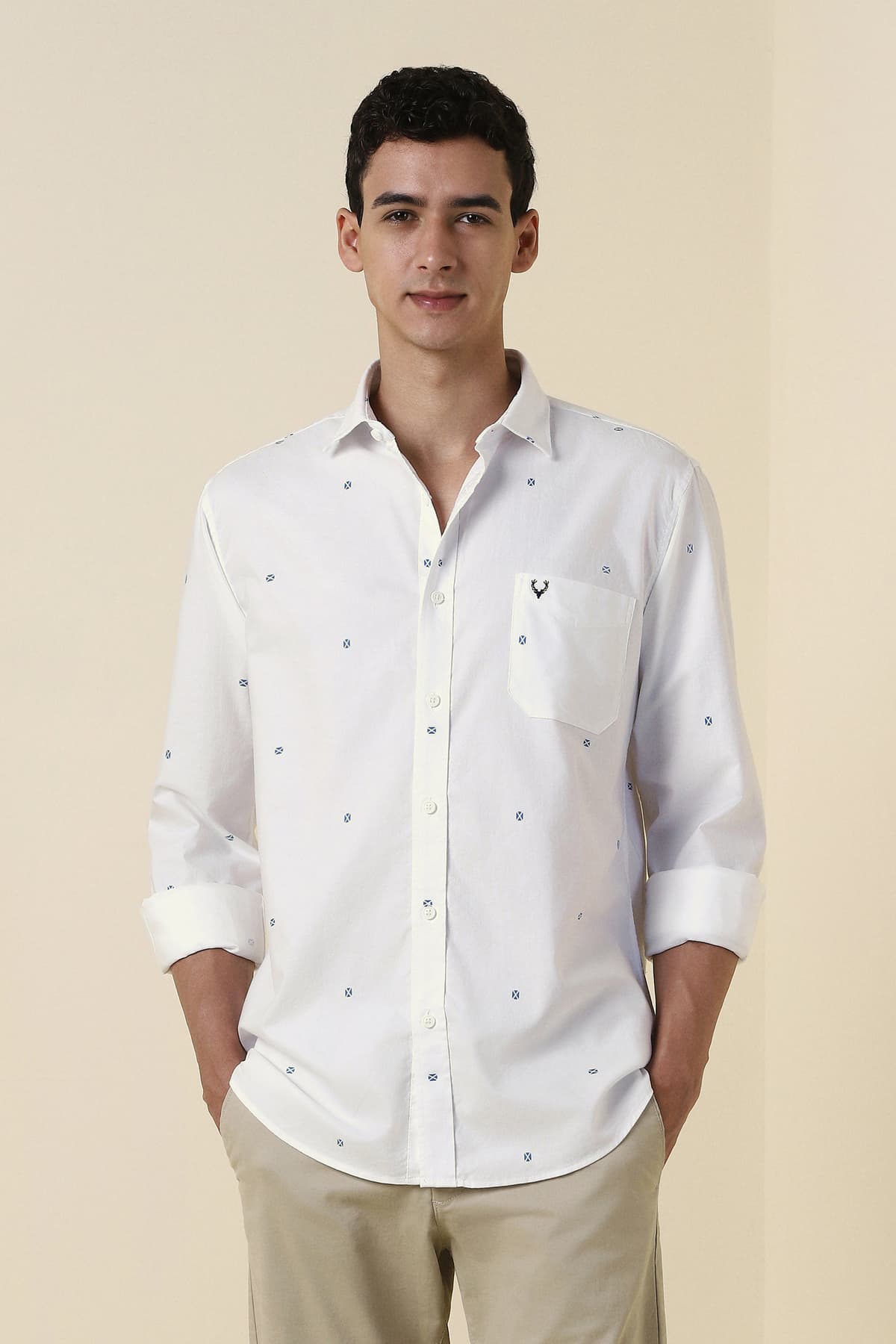 Men's White Casual Printed Regular Fit Full Sleeves Shirt