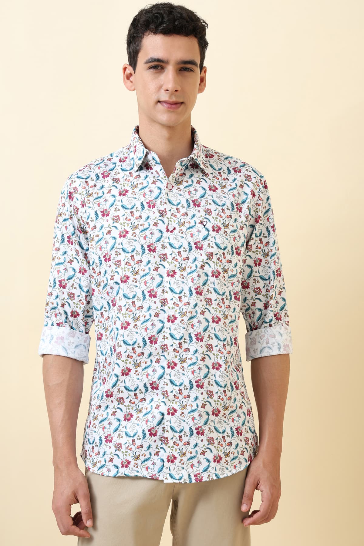 Men's White Casual Printed Regular Fit Full Sleeves Shirt
