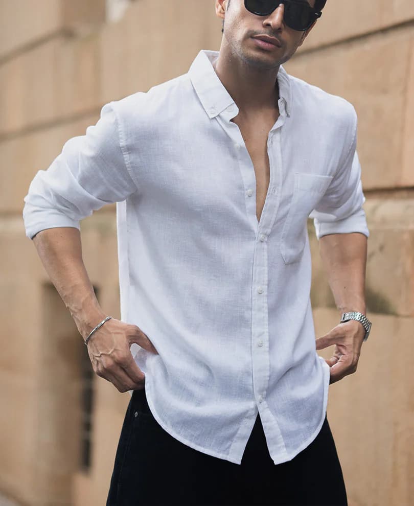 Men's White Casual Linen Blend Shirt