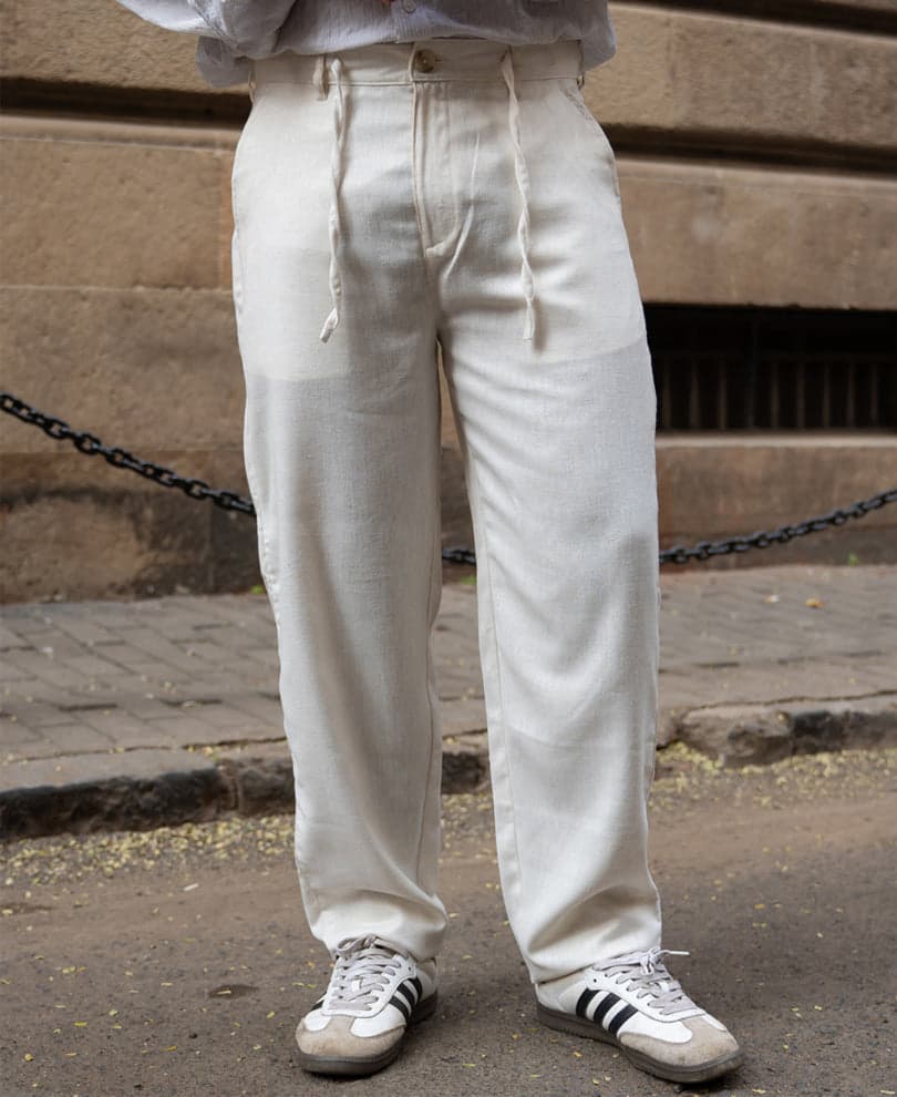Men's Cream Casual Linen Trousers