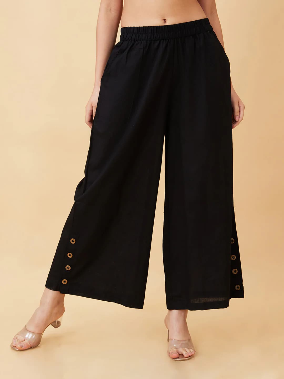 Women's Black Casual Straight Fit Solid Trouser