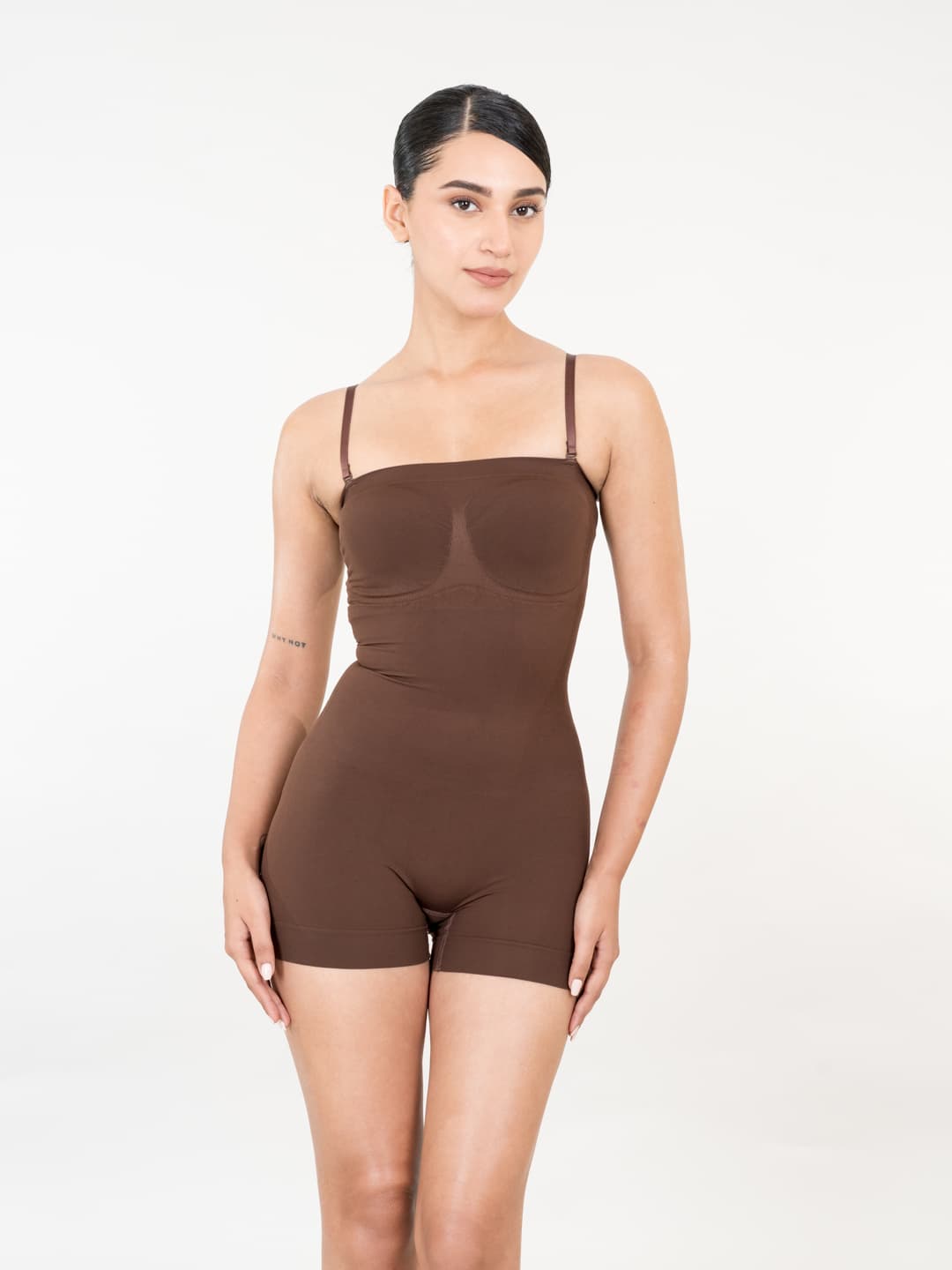 Women's Brown Strapless Mid Thigh Bodysuit - Body Shaper