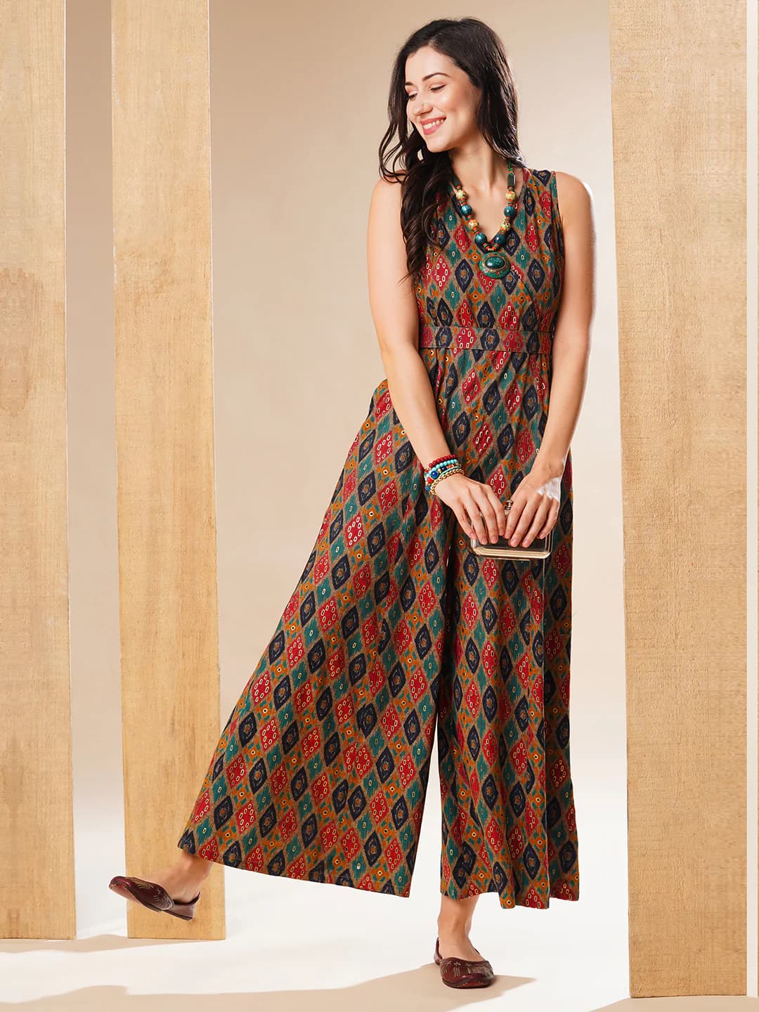 Women's Multicolor Casual Regular Fit Printed Sleeveless Jumpsuits