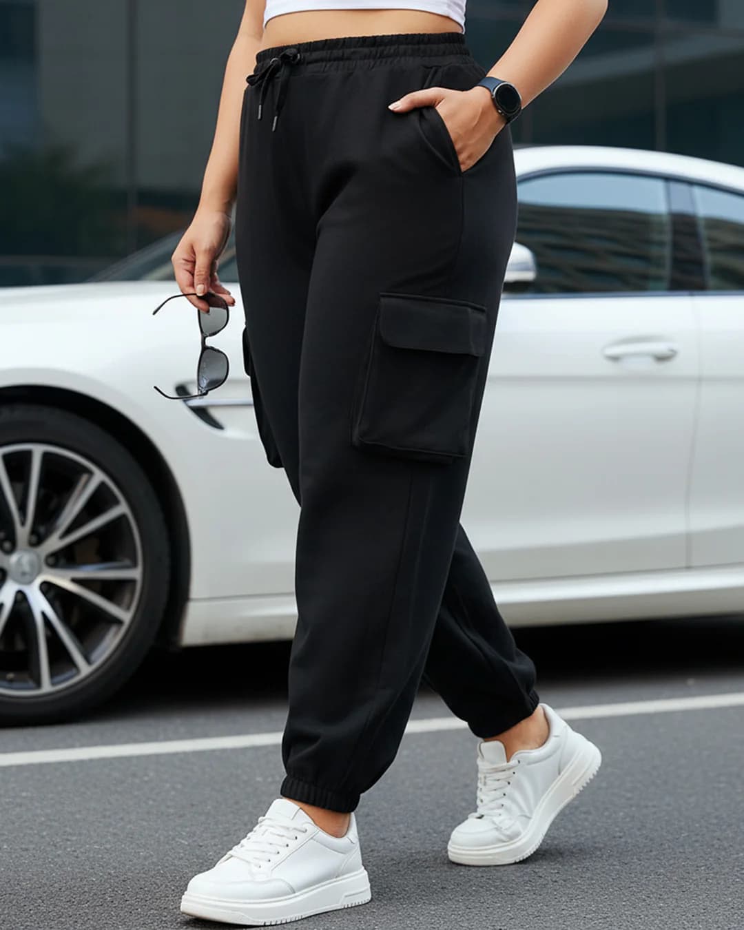 Women's Black Oversized Plus Size Cargo Joggers