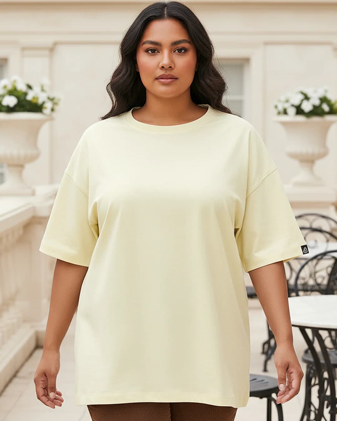 Women's Beige Oversized Plus Size Tshirt
