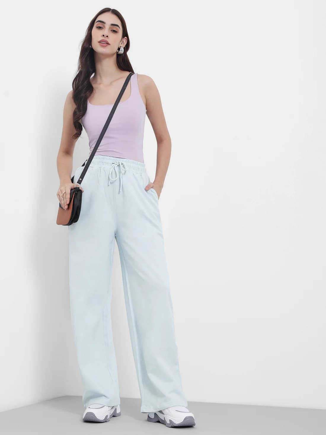 Women's Blue Casual Solid Flared Fit High Rise Trackpant