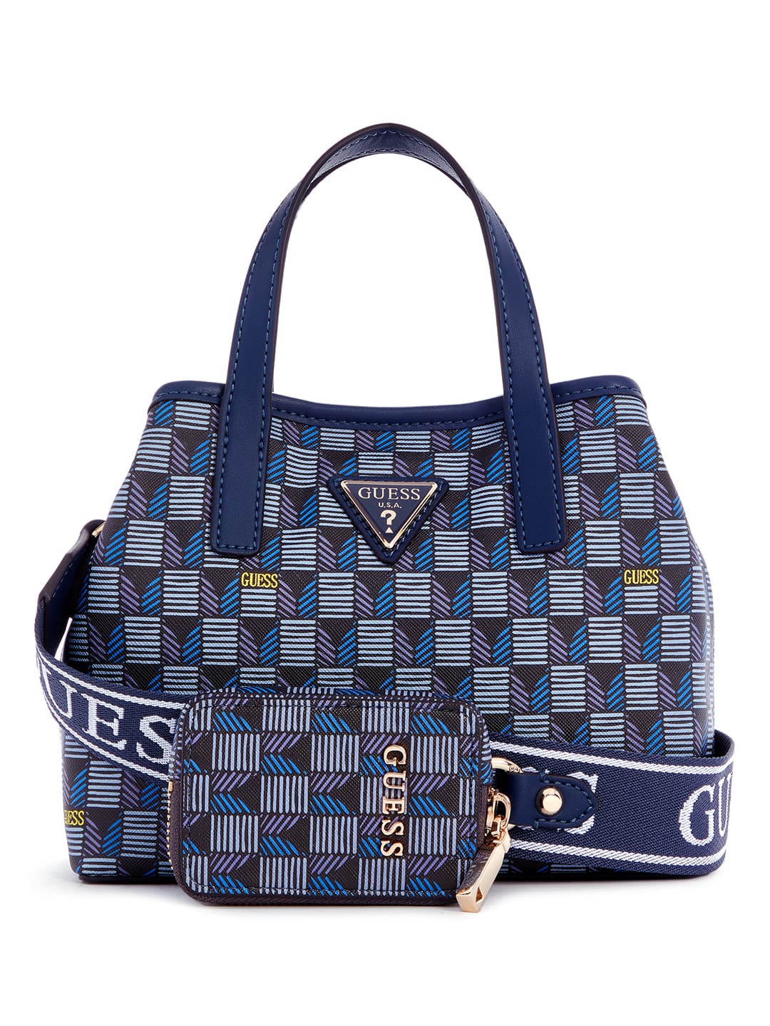 Women's Blue PU Logo Printed Wave Mini Crossbody Bag With Pouch