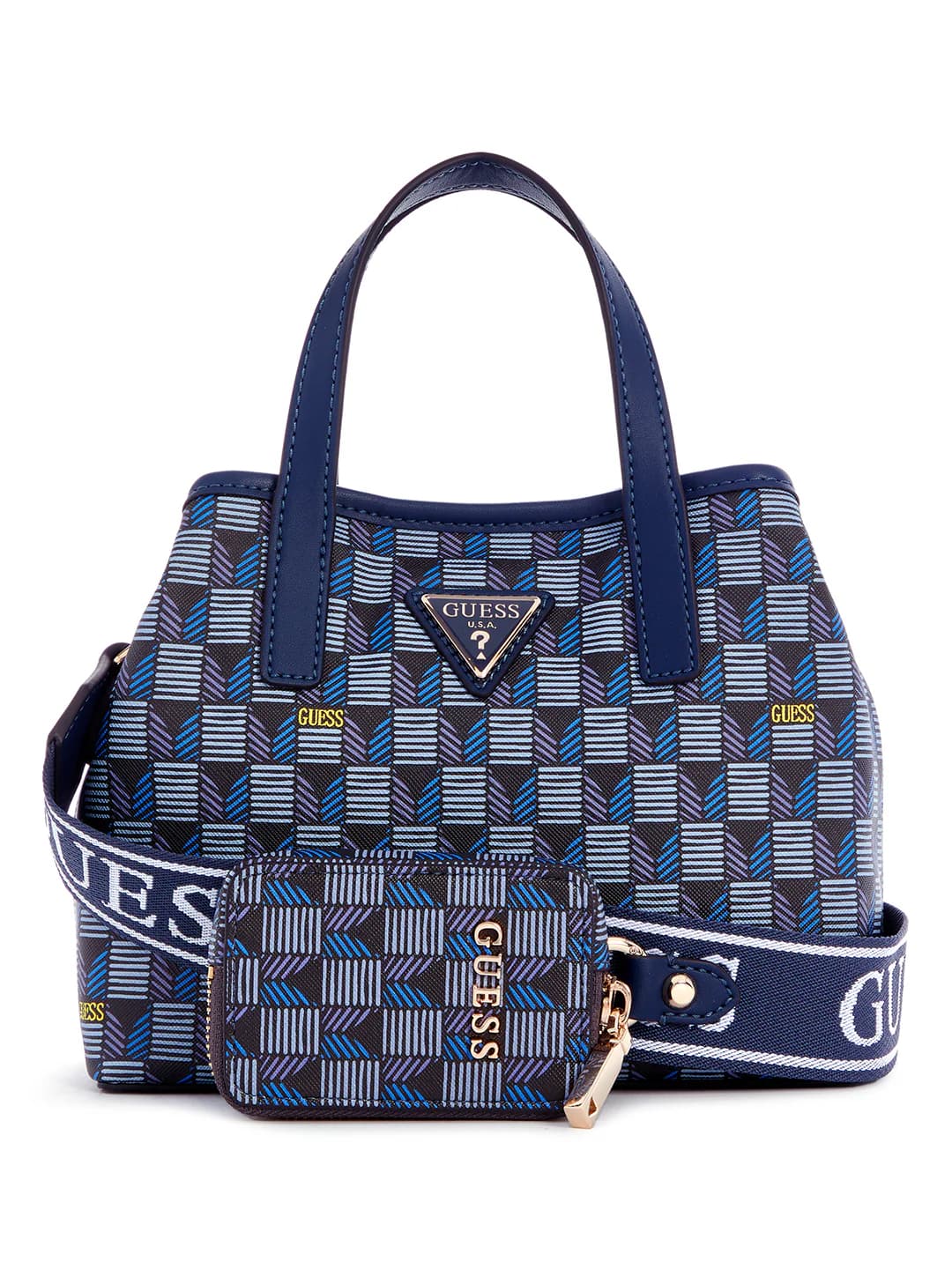 Women's Blue PU Logo Printed Wave Mini Crossbody Bag With Pouch