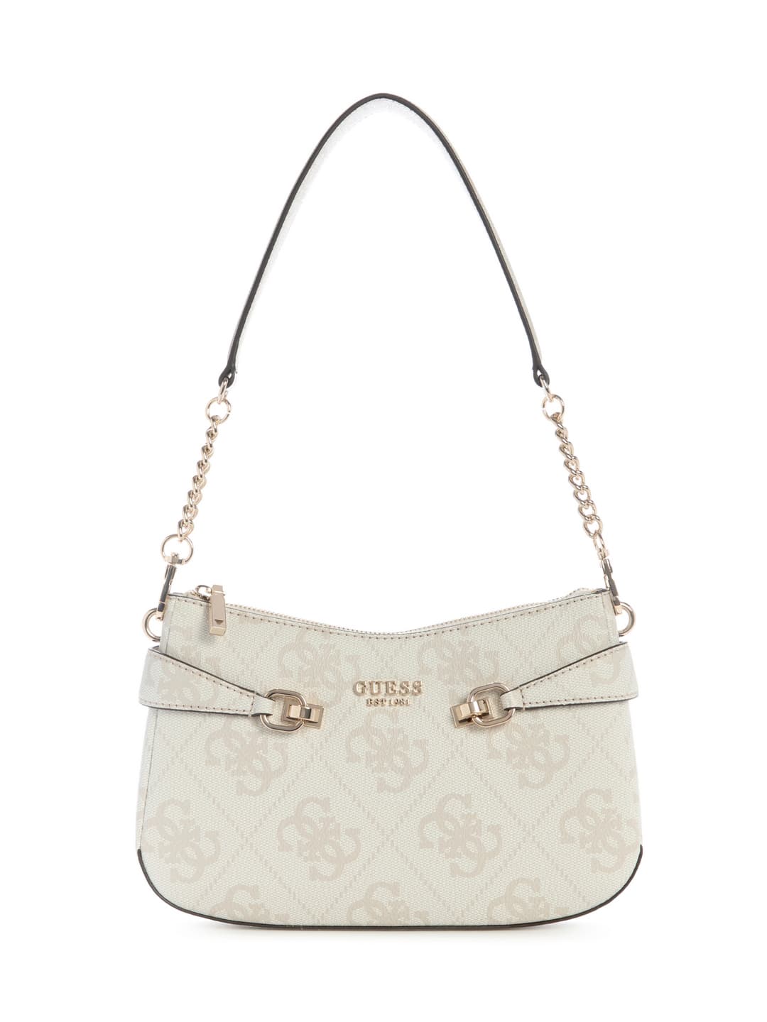 Women's Beige Bone Logo Monogram Polyurethane Lorelei Top Zip Shoulder Bag