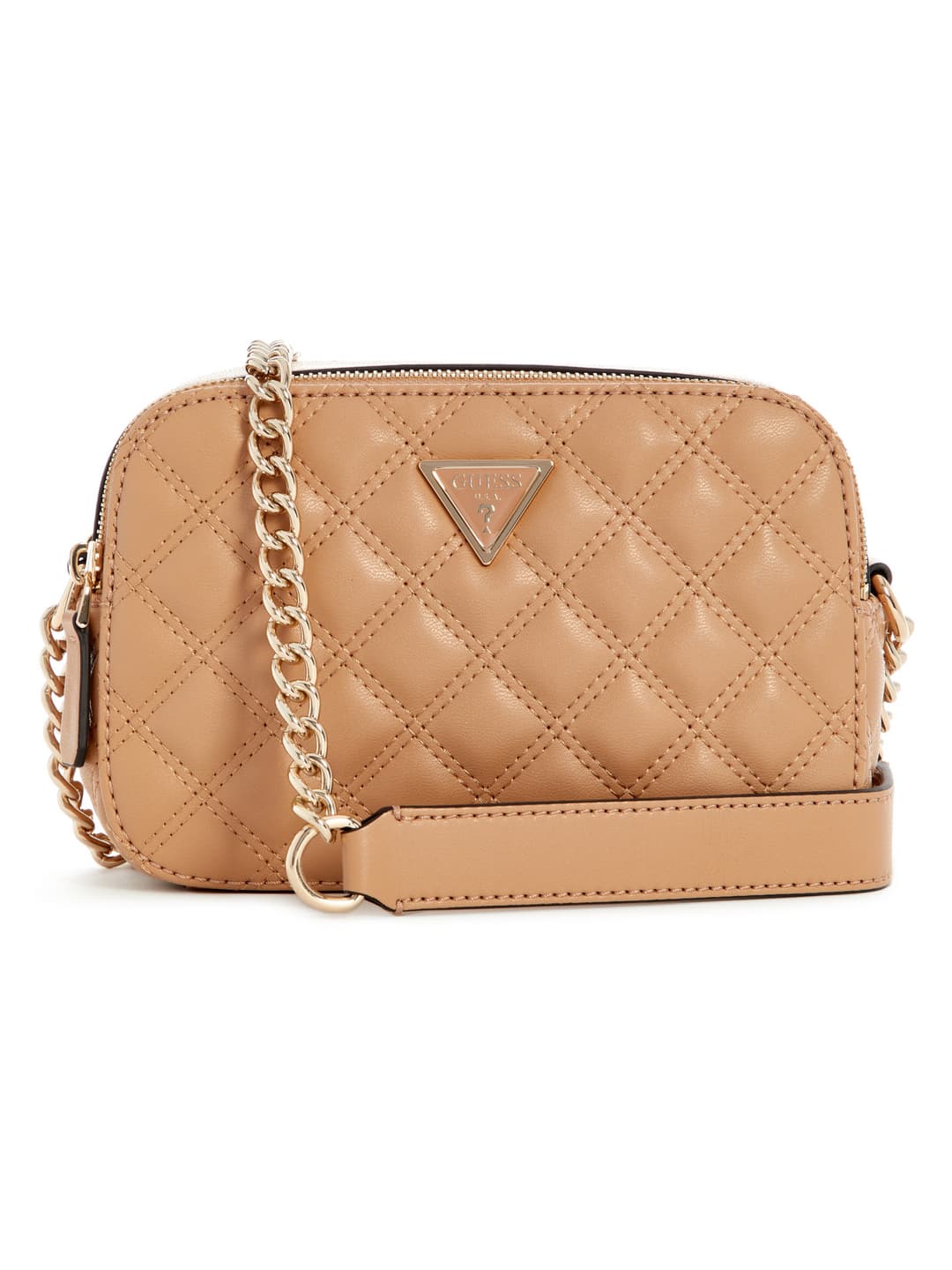 Women's Beige Quilted Polyurethane Giully Camera Shoulder Bag