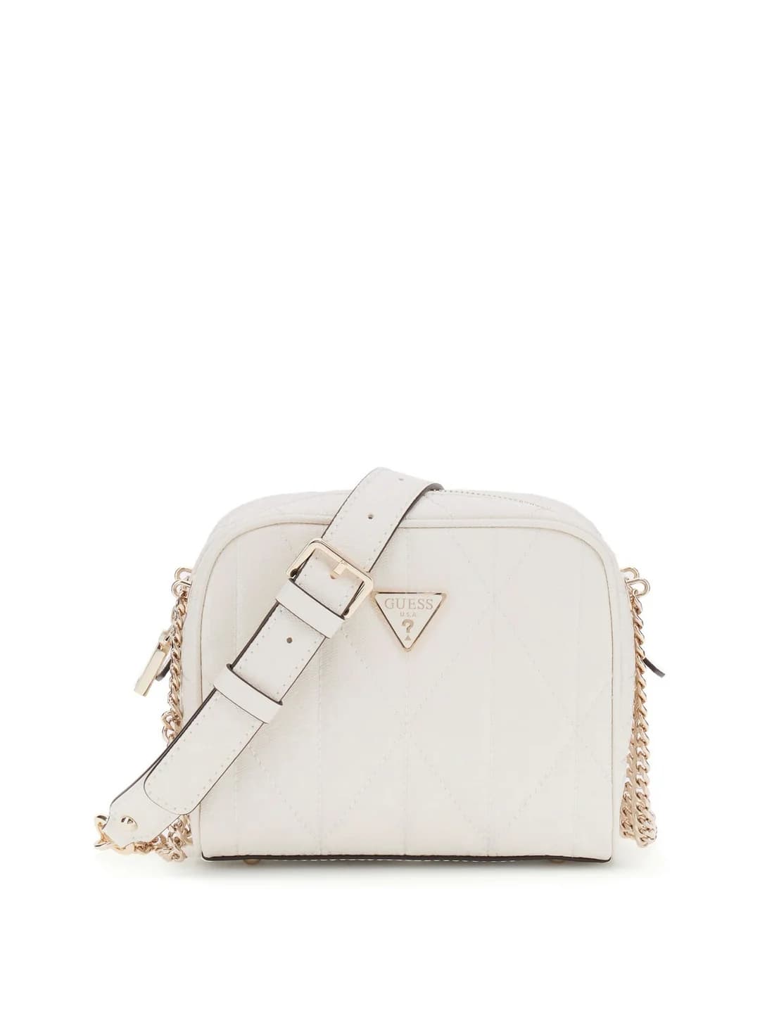 Women's Off White Quilted Aldina Camera Crossbody Bag