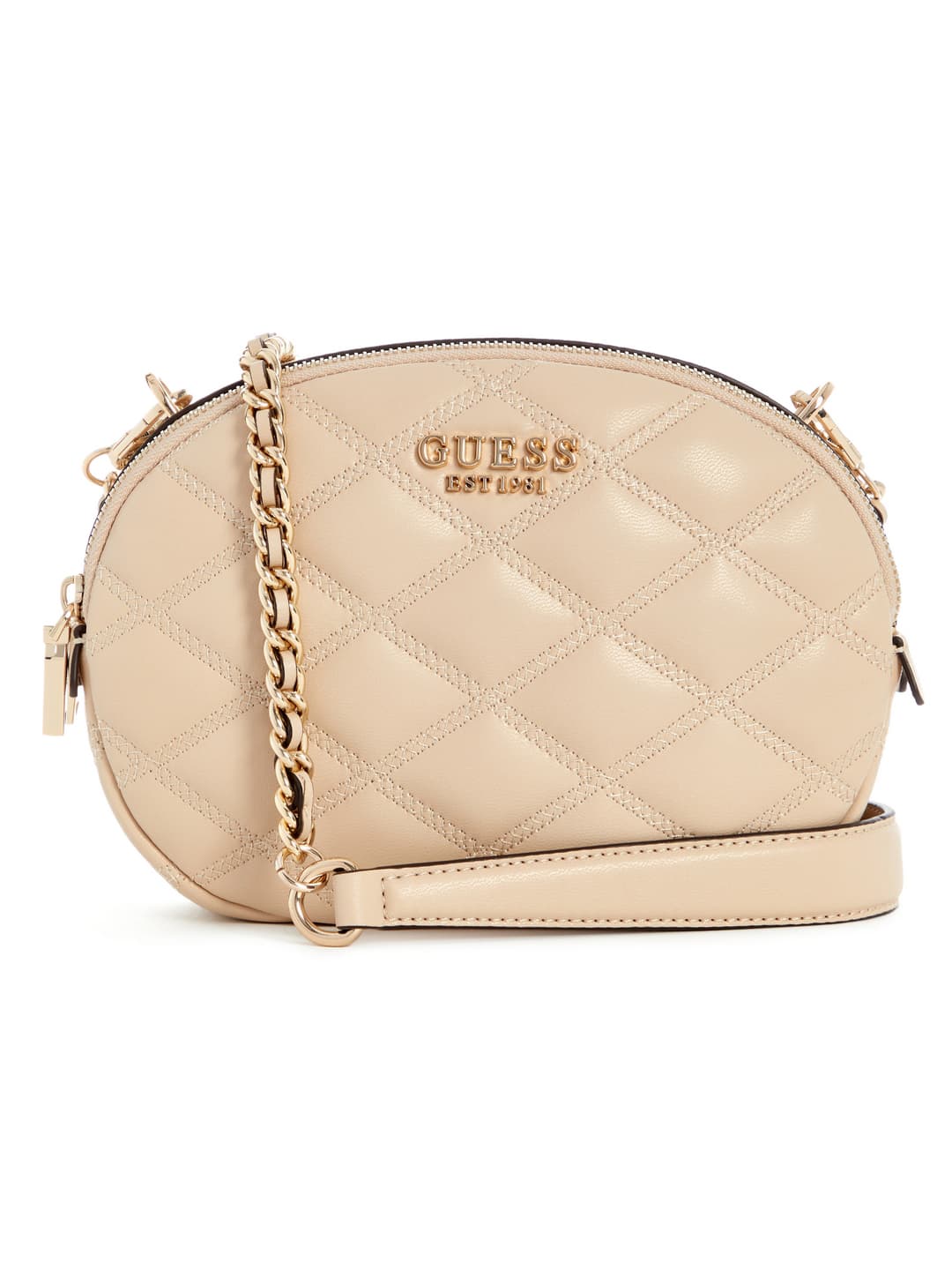 Women's Light Beige Quilted Tamsin Double Zip Crossbody Bag