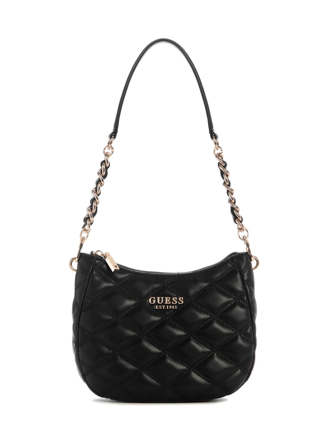 Women's Black Quilted Tamsin Top Zip Shoulder Bag
