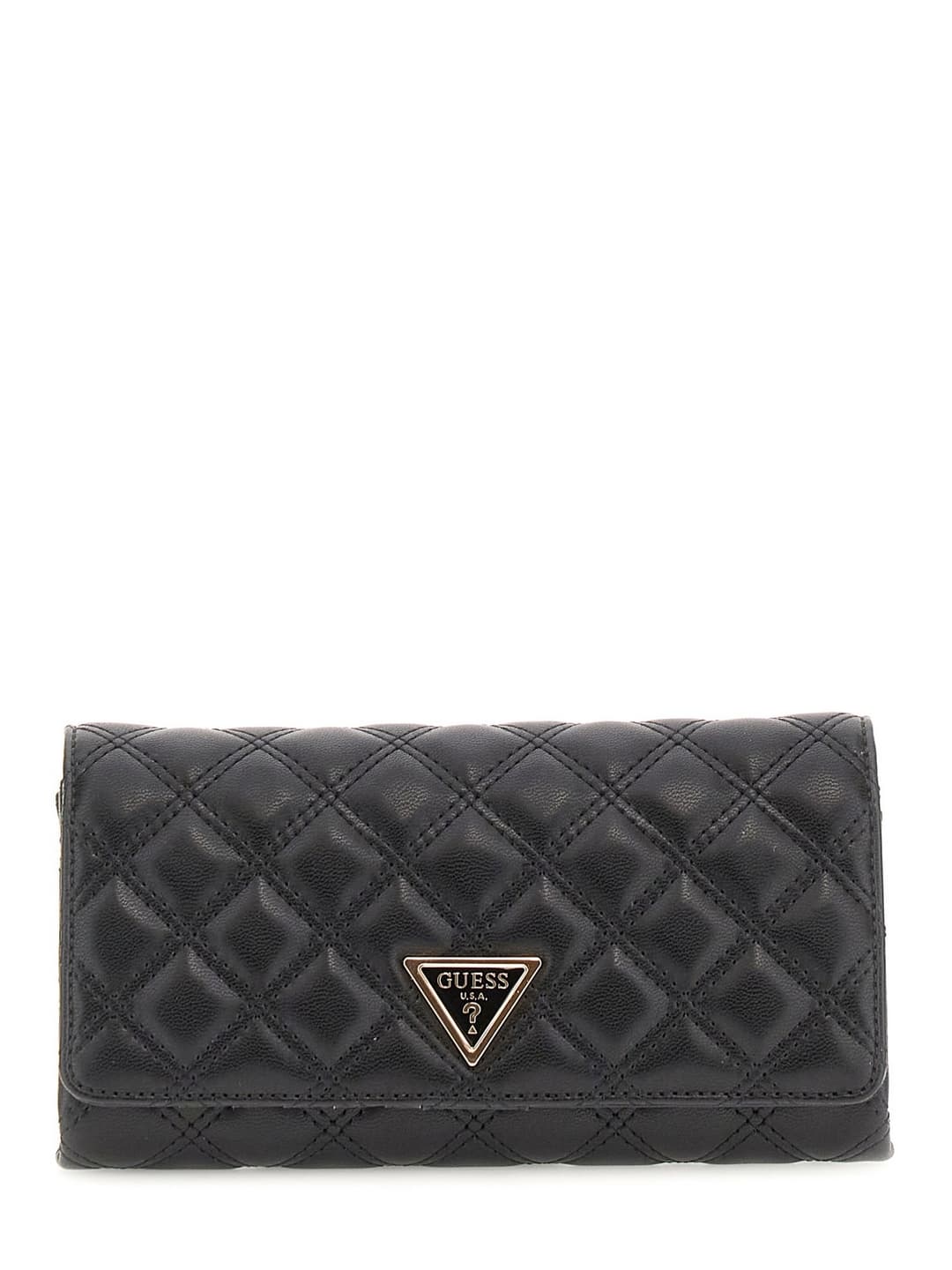 Women's Black Quilted Giully Flap Organizer Crossbody Bag