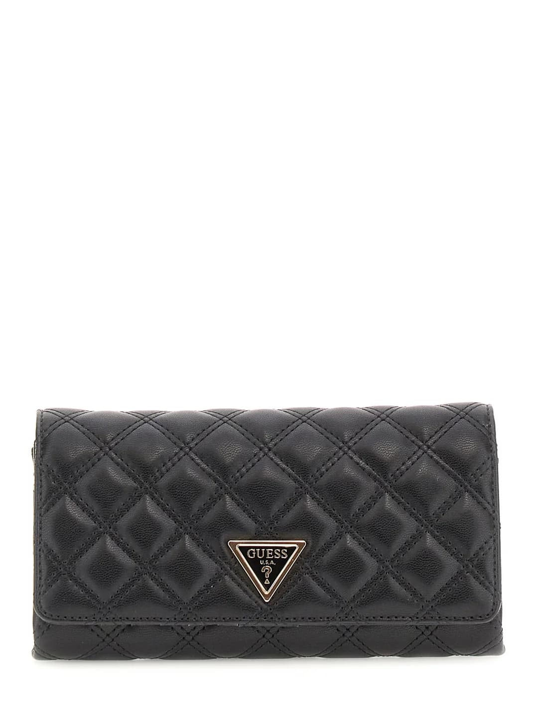 Women's Black Quilted Giully Flap Organizer Crossbody Bag