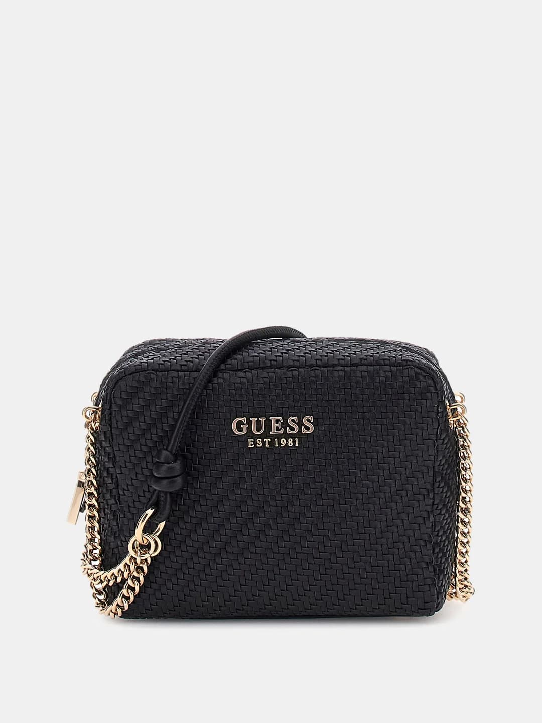 Women's Black Textured Mirema Camera Crossbody Bag